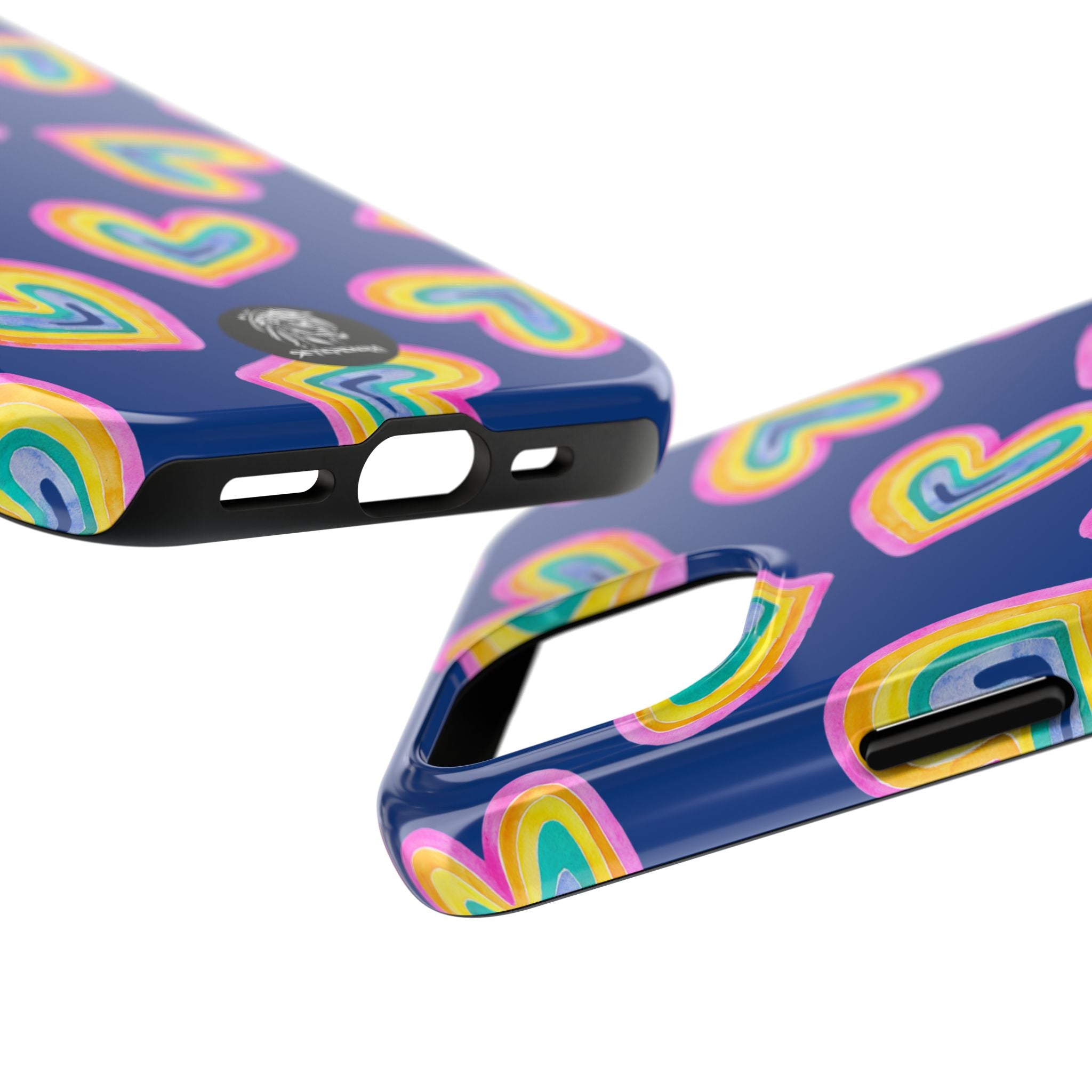 Rainbow Heart Tough Phone Case (For iPhone, Galaxy & More) - Dark Blue