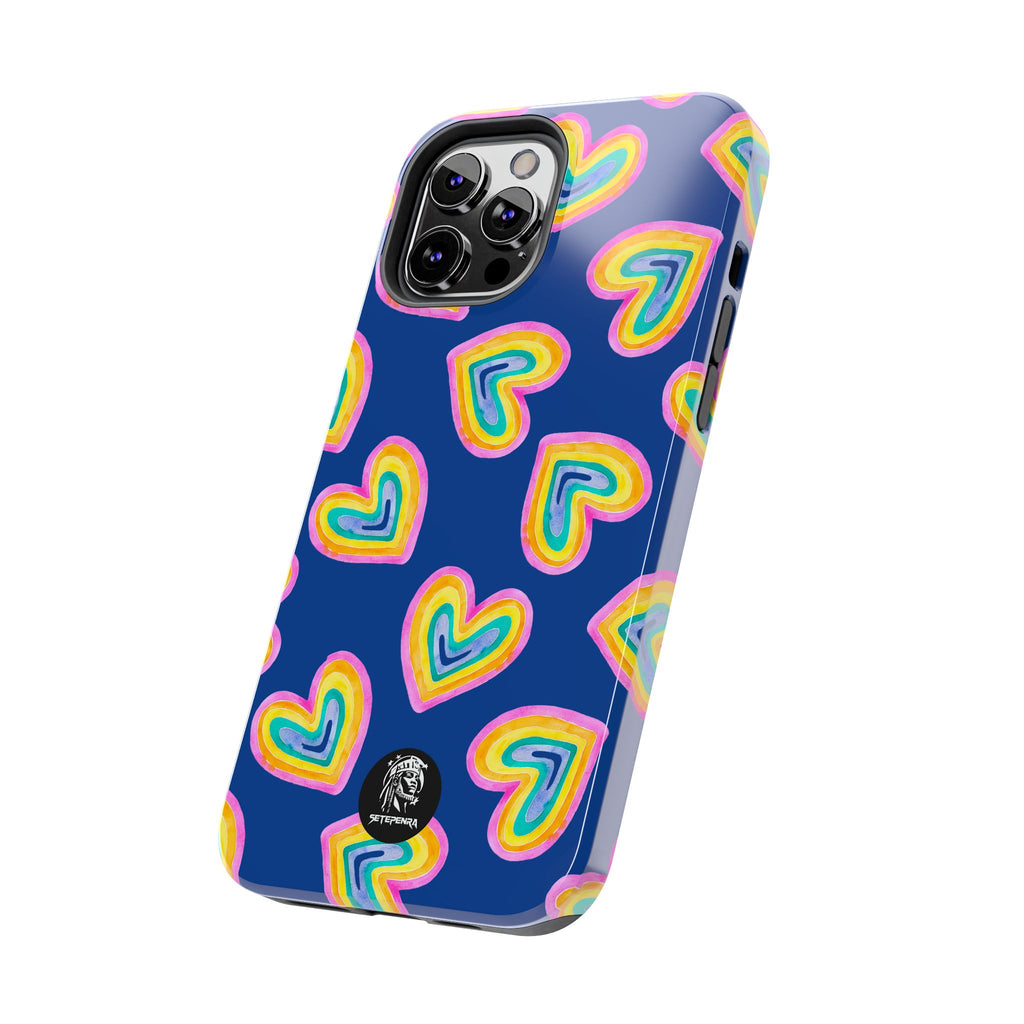 Rainbow Heart Tough Phone Case (For iPhone, Galaxy & More) - Dark Blue