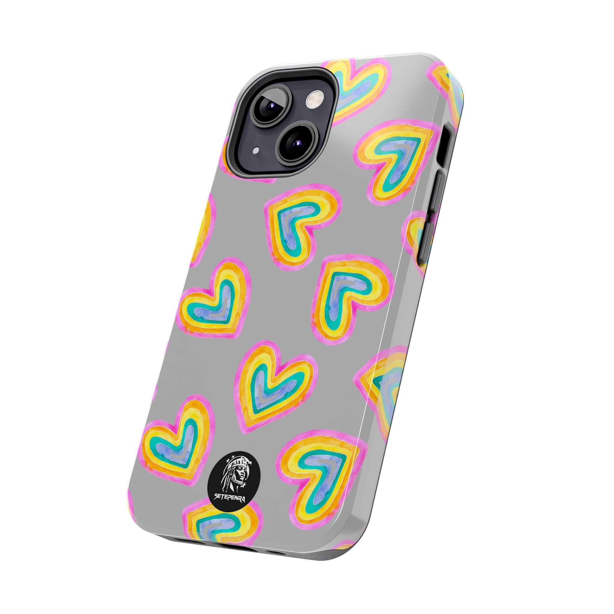 Rainbow Heart Tough Phone Case (For iPhone, Galaxy & More) - Light Grey