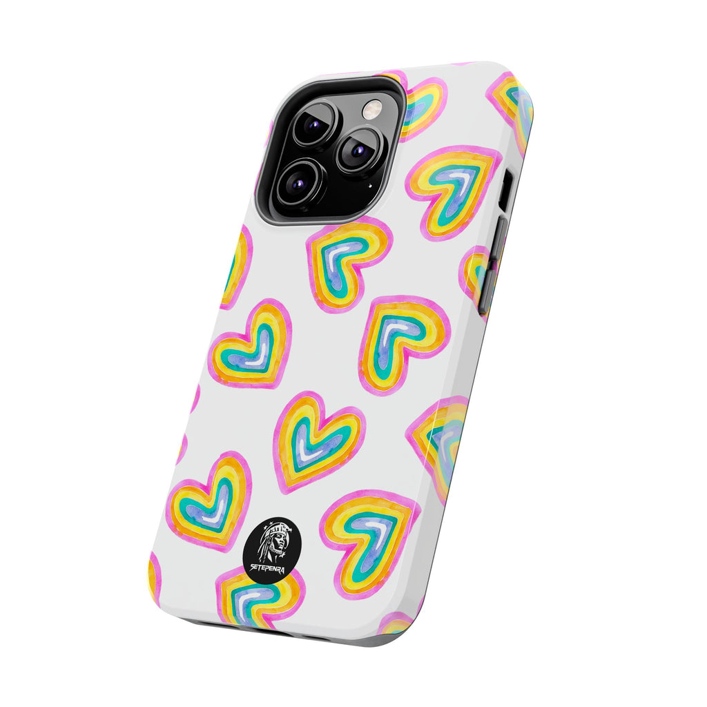 Rainbow Heart Tough Phone Case (For iPhone, Galaxy & More) - White