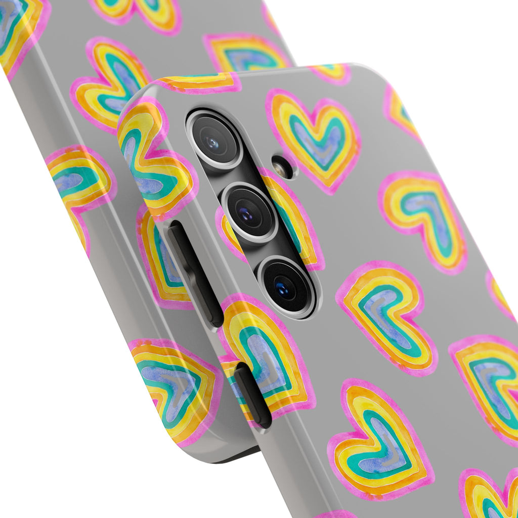Rainbow Heart Tough Phone Case (For iPhone, Galaxy & More) - Light Grey
