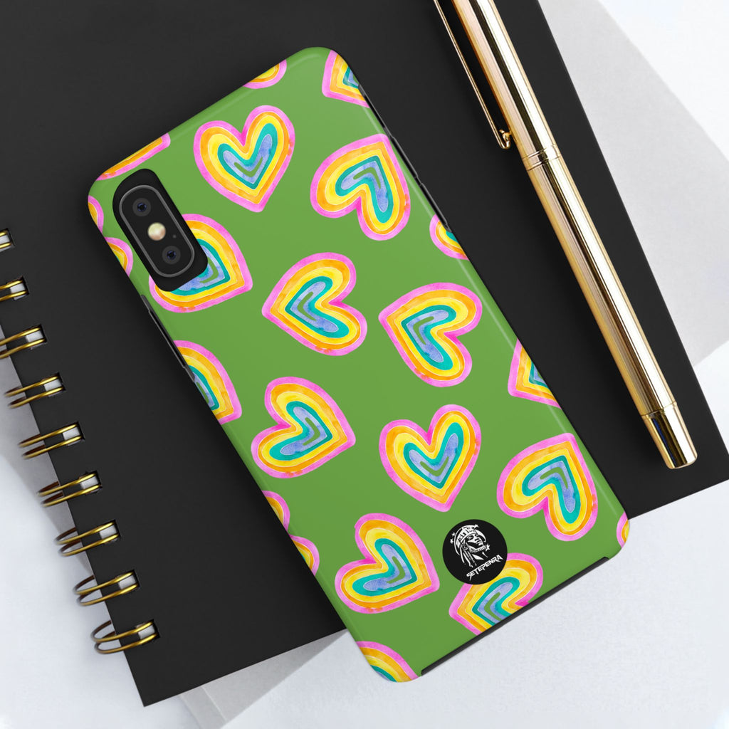 Rainbow Heart Tough Phone Case (For iPhone, Galaxy & More) - Green