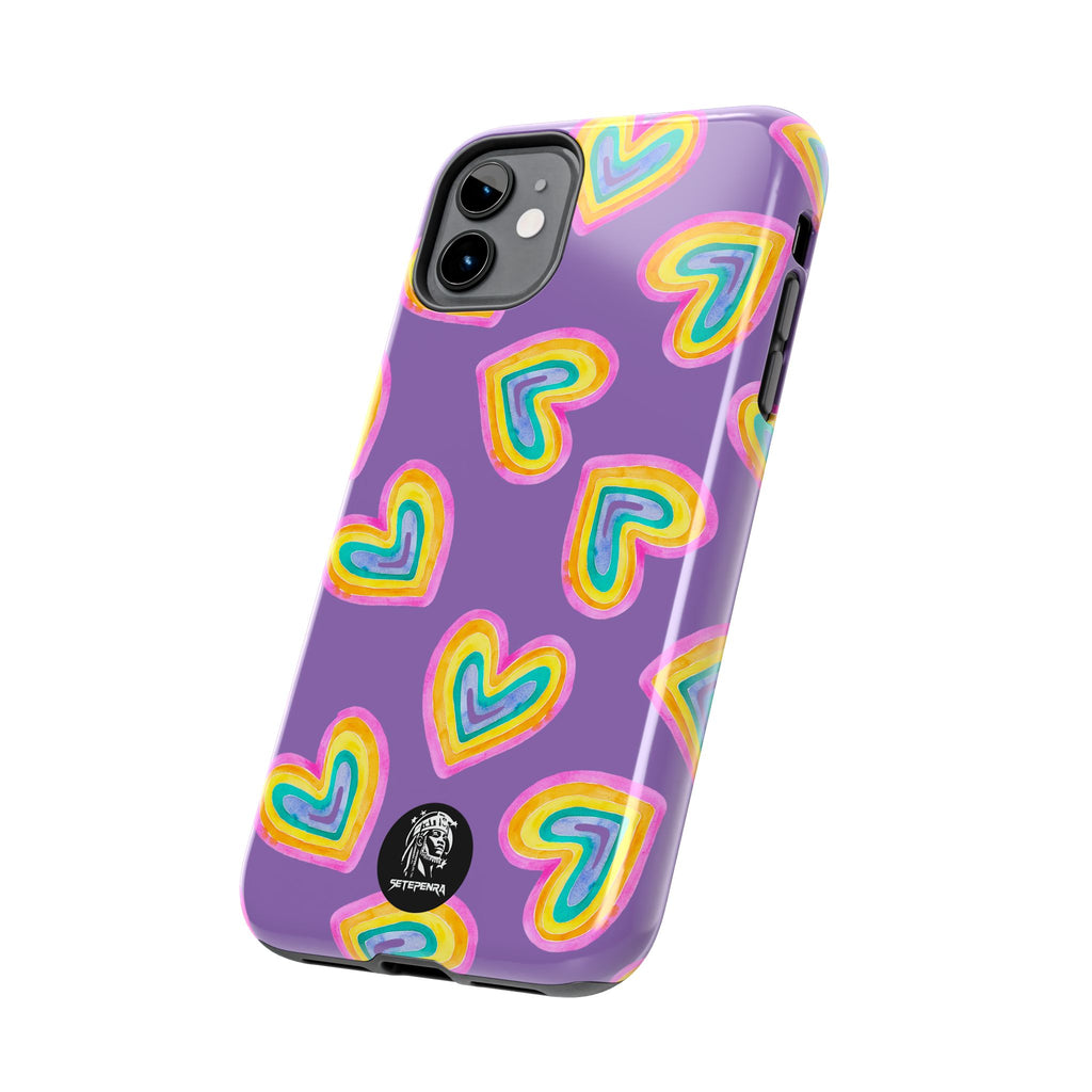Rainbow Heart Tough Phone Case (For iPhone, Galaxy & More) - Light Purple