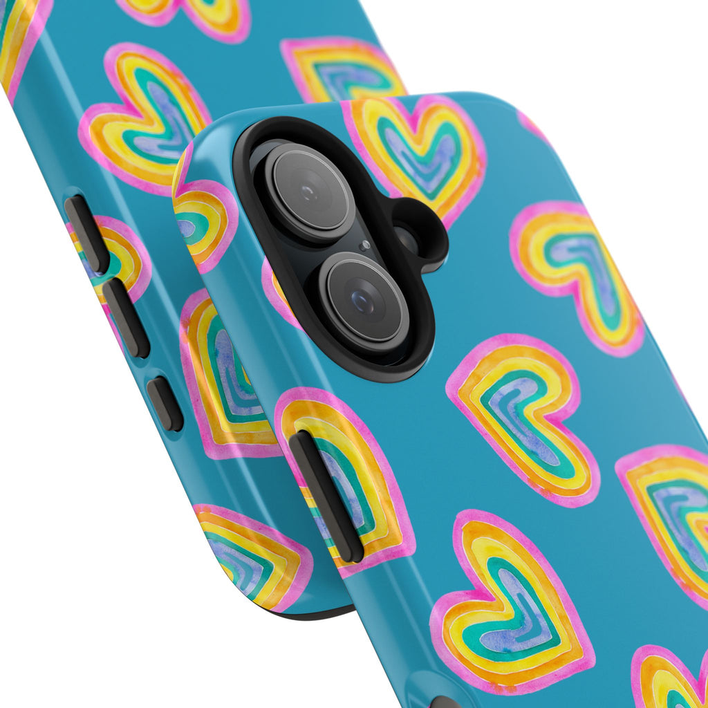 Rainbow Heart Tough Phone Case (For iPhone, Galaxy & More) - Turquoise