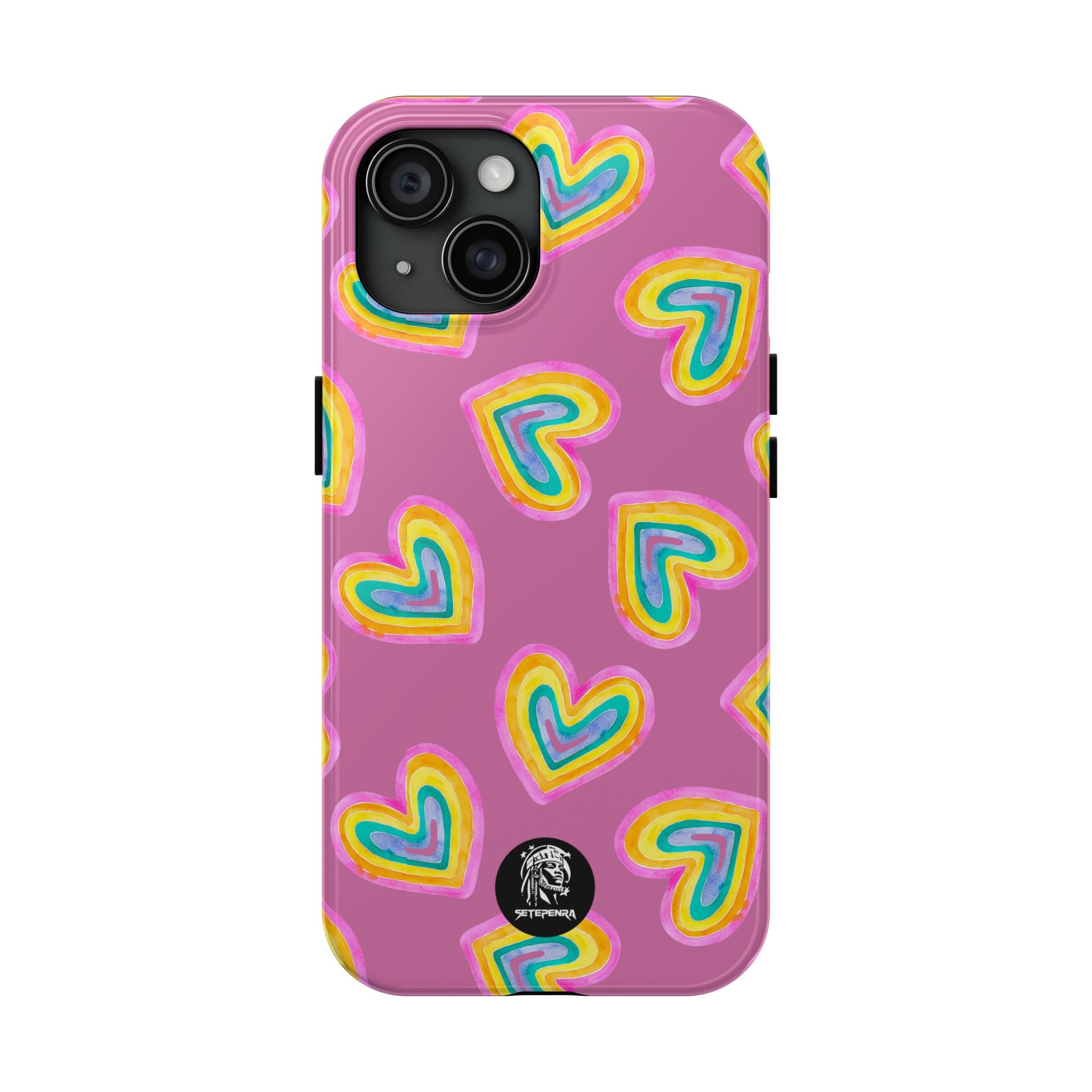 Rainbow Heart Tough Phone Case (For iPhone, Galaxy & More) - Light Pink