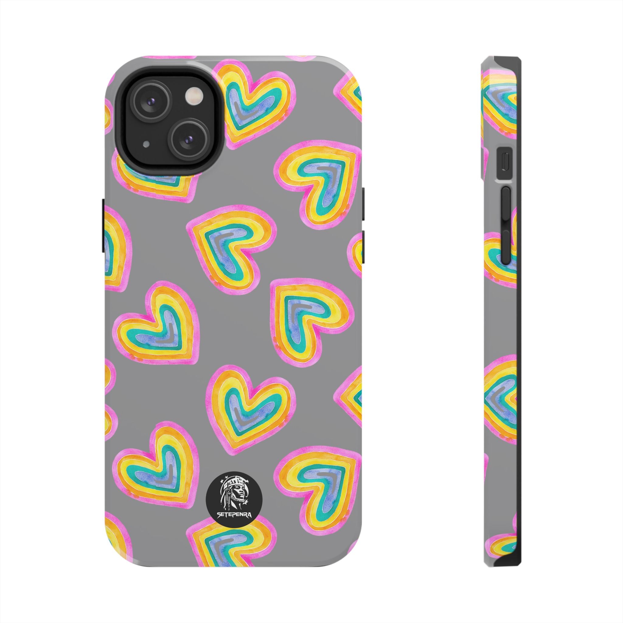 Rainbow Heart Tough Phone Case (For iPhone, Galaxy & More) - Grey