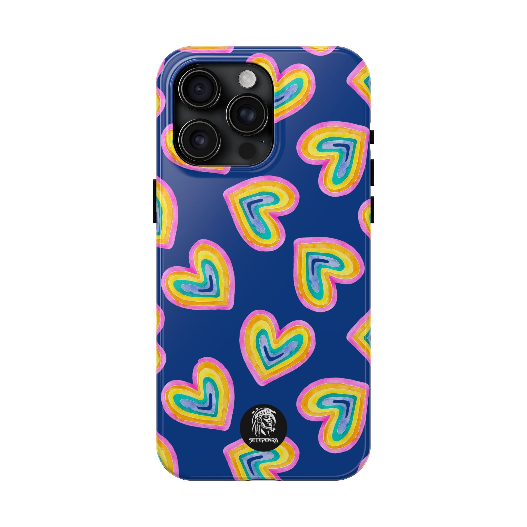 Rainbow Heart Tough Phone Case (For iPhone, Galaxy & More) - Dark Blue