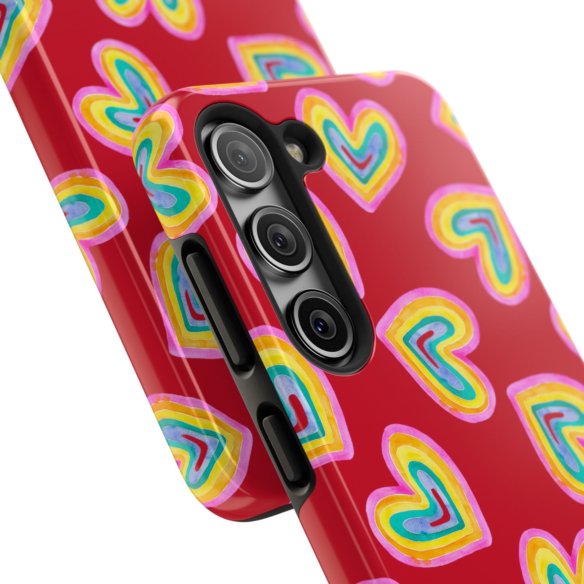 Rainbow Heart Tough Phone Case (For iPhone, Galaxy & More) - Dark Red