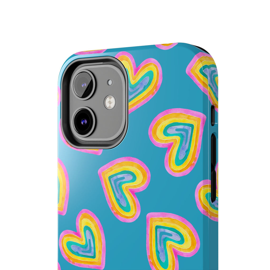 Rainbow Heart Tough Phone Case (For iPhone, Galaxy & More) - Turquoise