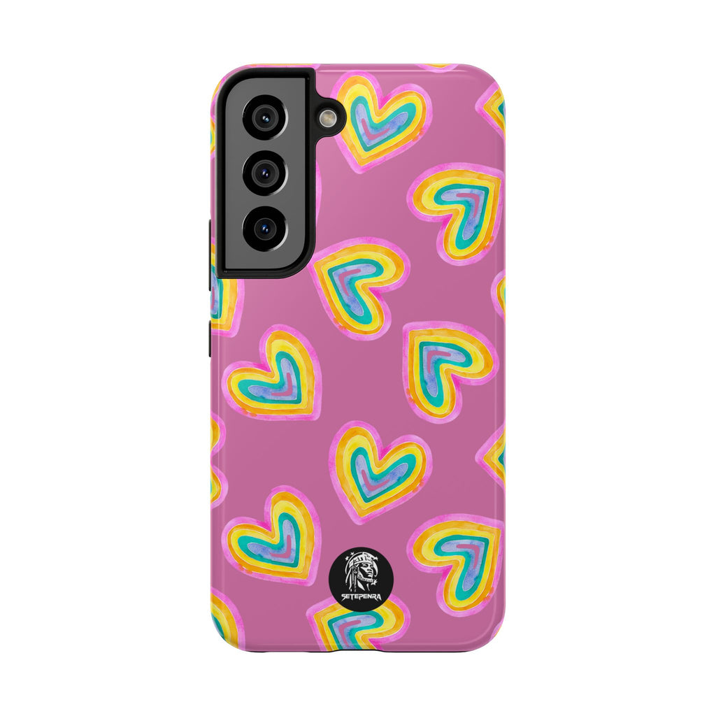 Rainbow Heart Tough Phone Case (For iPhone, Galaxy & More) - Light Pink