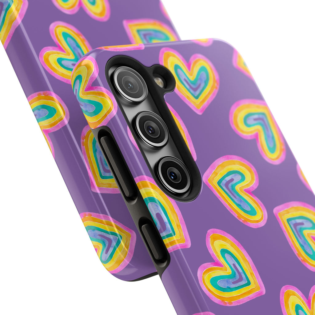 Rainbow Heart Tough Phone Case (For iPhone, Galaxy & More) - Light Purple