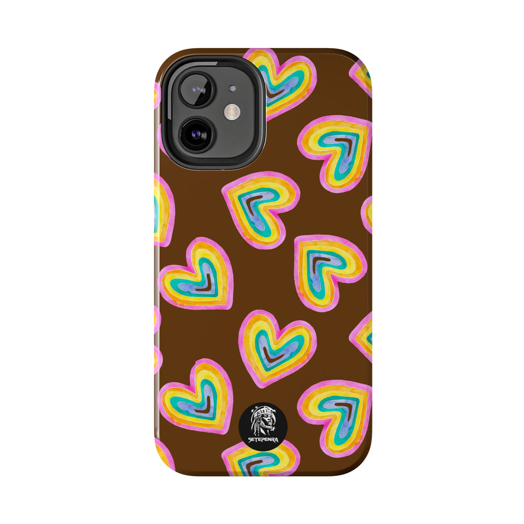 Rainbow Heart Tough Phone Case (For iPhone, Galaxy & More) - Brown