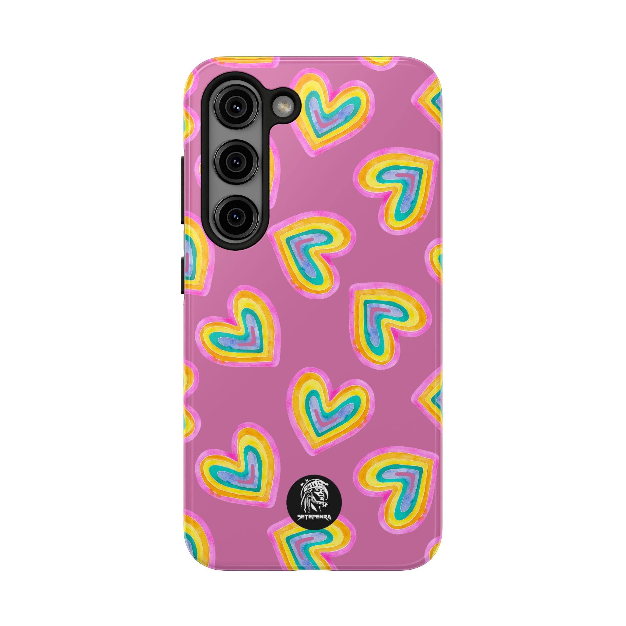 Rainbow Heart Tough Phone Case (For iPhone, Galaxy & More) - Light Pink