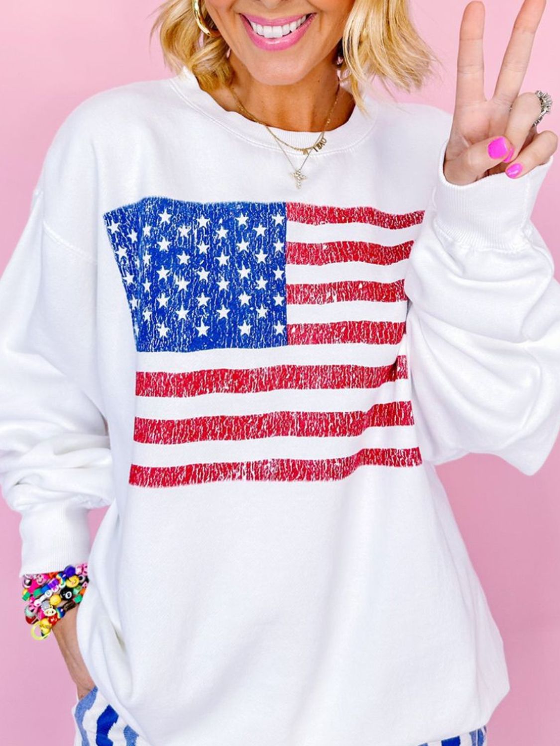 US Flag Round Neck Long Sleeve Sweatshirt SETEPENRA .