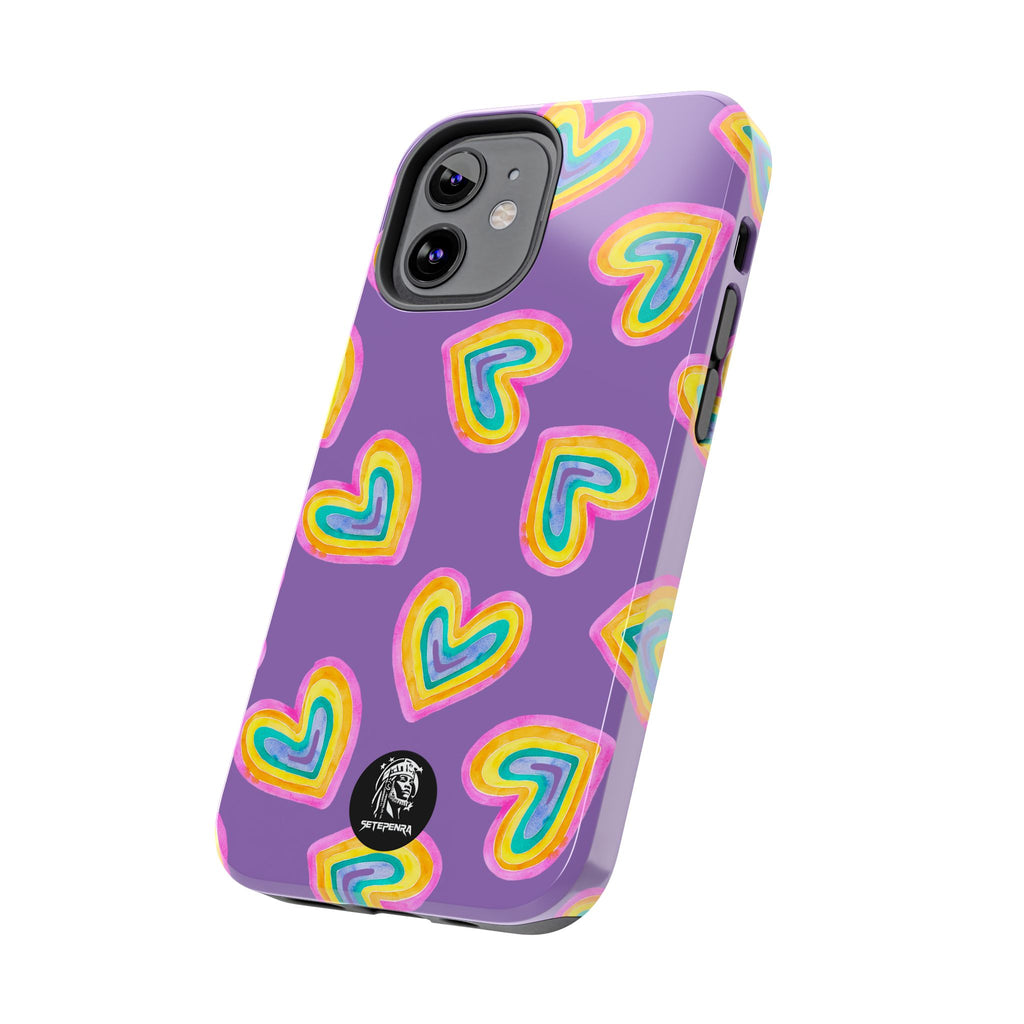 Rainbow Heart Tough Phone Case (For iPhone, Galaxy & More) - Light Purple