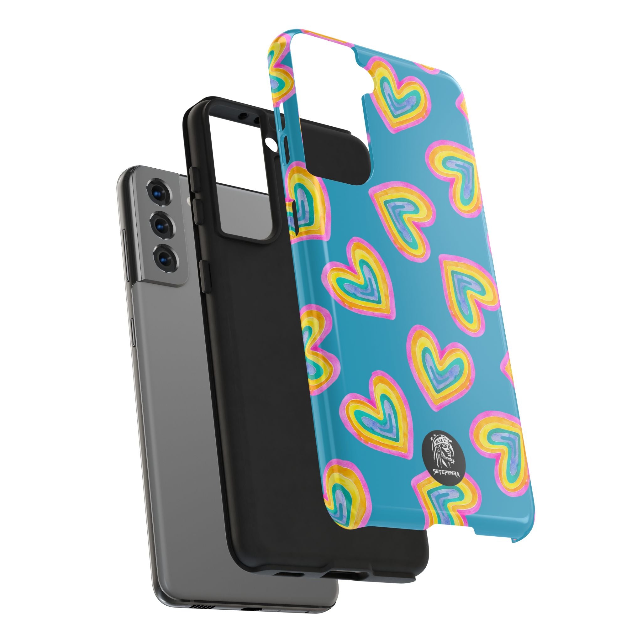 Rainbow Heart Tough Phone Case (For iPhone, Galaxy & More) - Turquoise