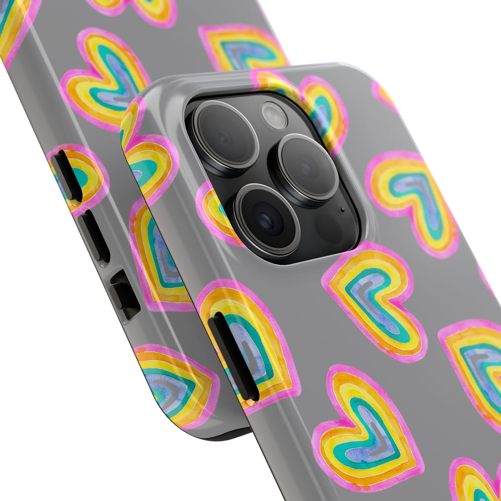 Rainbow Heart Tough Phone Case (For iPhone, Galaxy & More) - Grey