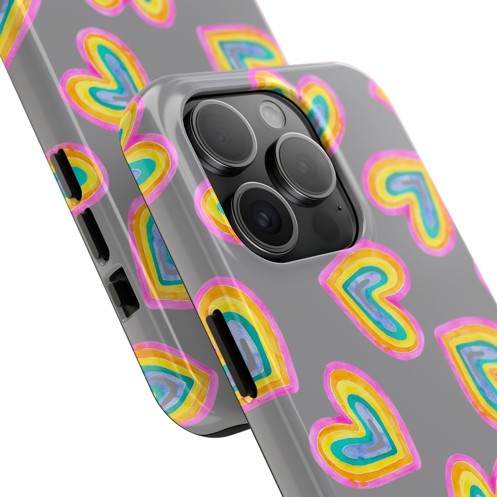 Rainbow Heart Tough Phone Case (For iPhone, Galaxy & More) - Grey