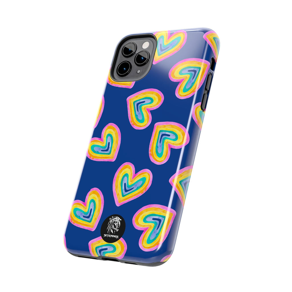 Rainbow Heart Tough Phone Case (For iPhone, Galaxy & More) - Dark Blue