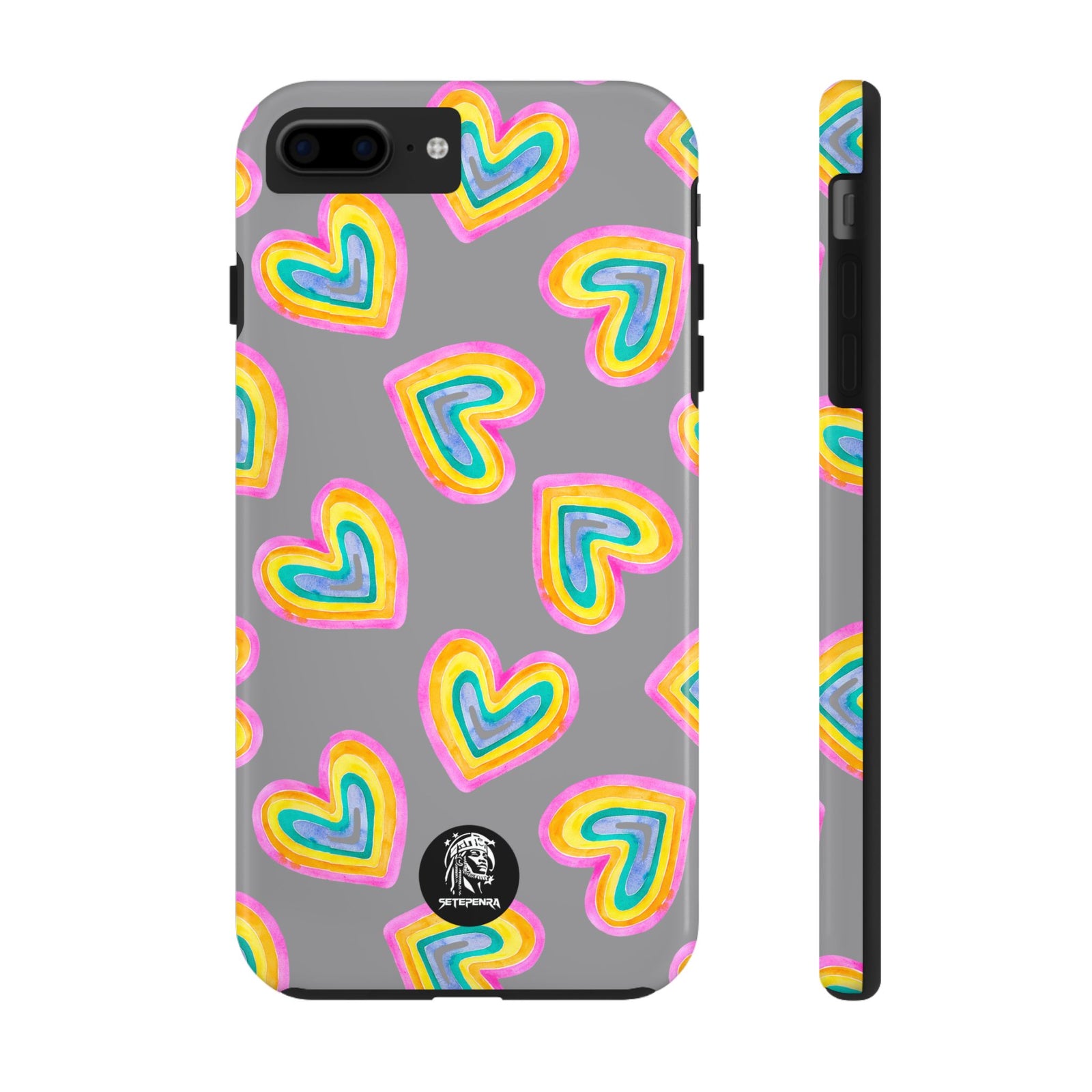 Rainbow Heart Tough Phone Case (For iPhone, Galaxy & More) - Grey SETEPENRA Phone Case.