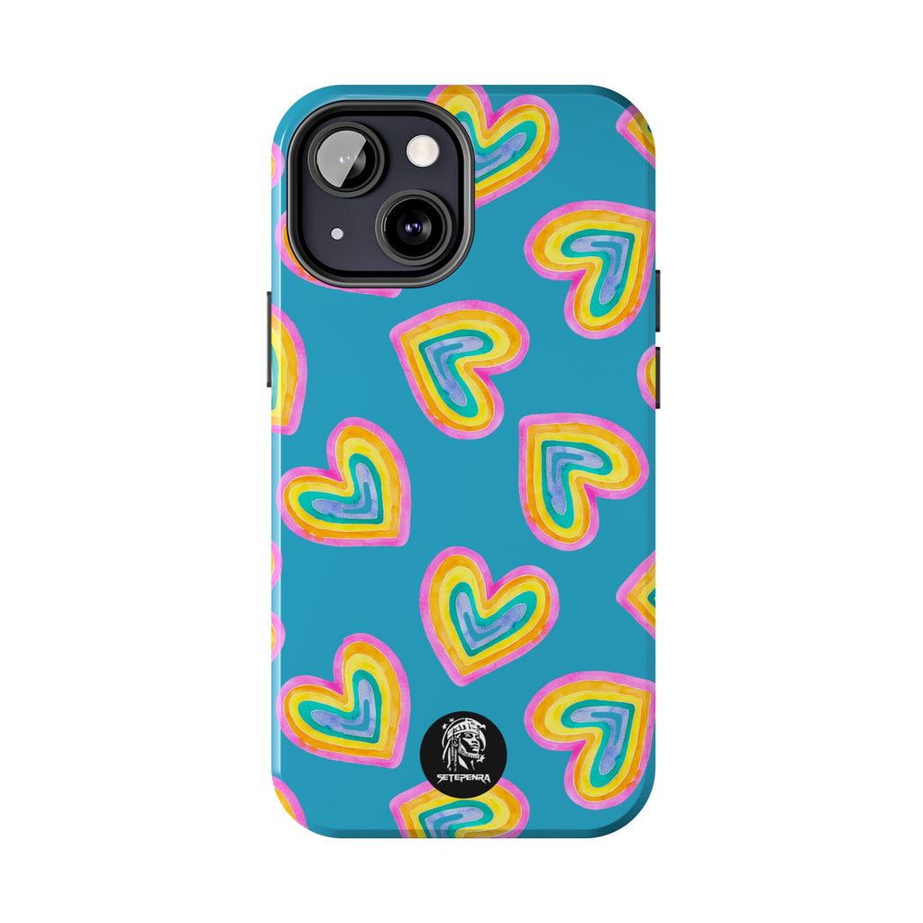 Rainbow Heart Tough Phone Case (For iPhone, Galaxy & More) - Turquoise