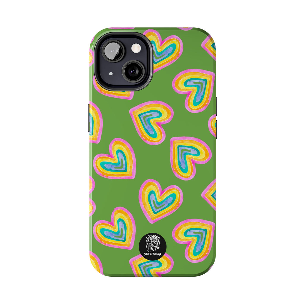 Rainbow Heart Tough Phone Case (For iPhone, Galaxy & More) - Green