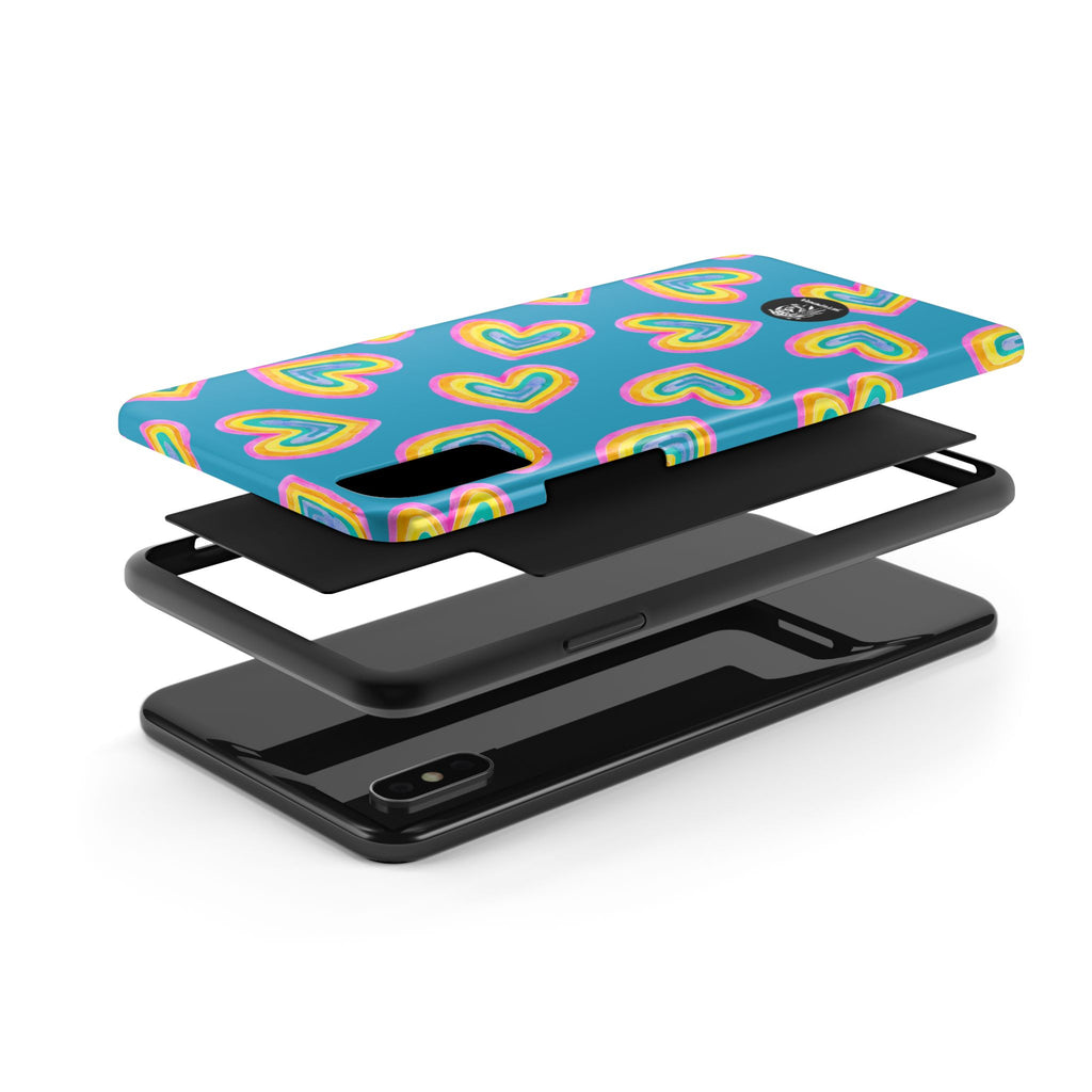 Rainbow Heart Tough Phone Case (For iPhone, Galaxy & More) - Turquoise