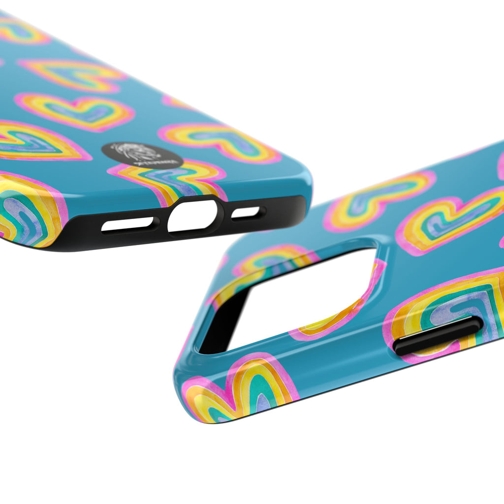 Rainbow Heart Tough Phone Case (For iPhone, Galaxy & More) - Turquoise