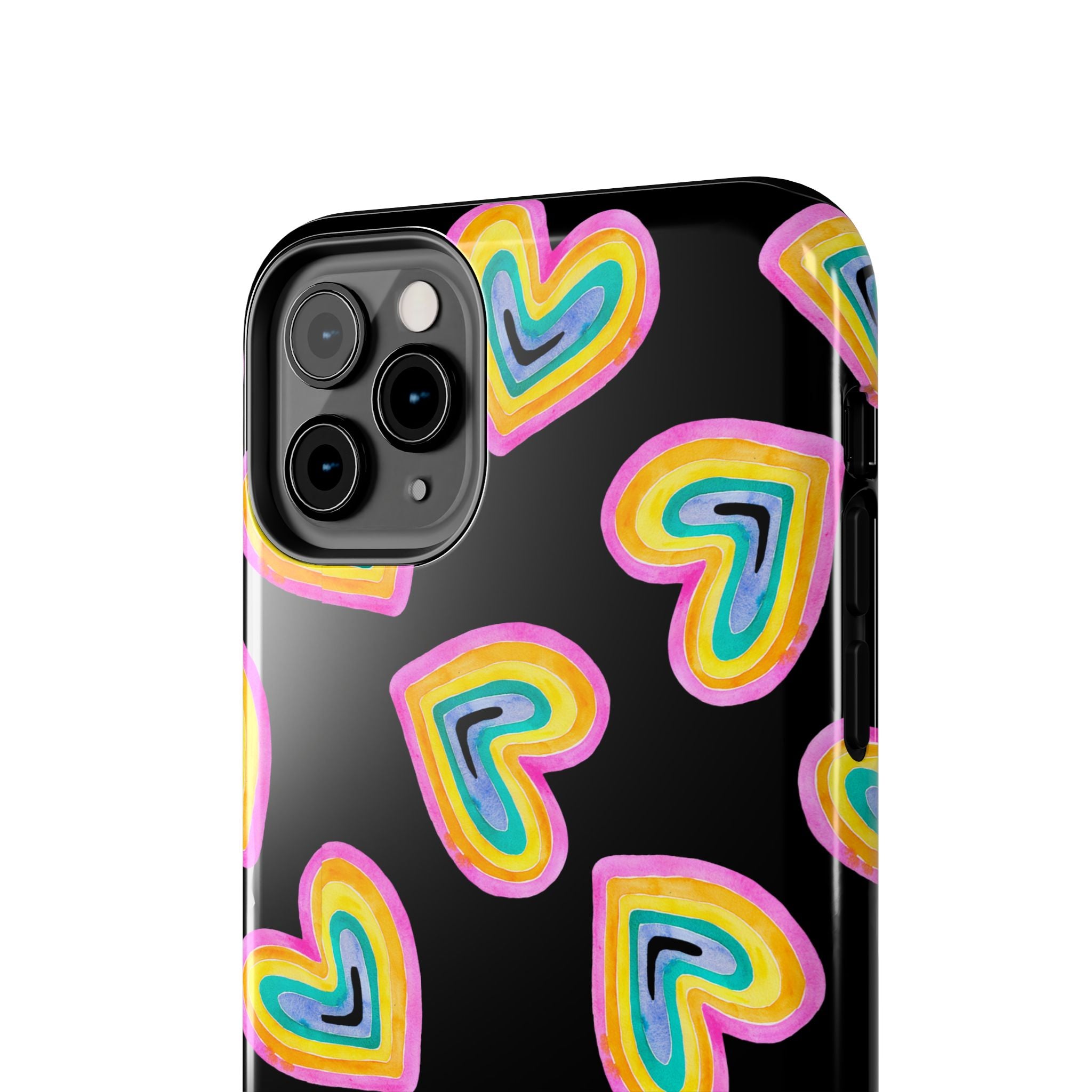 Rainbow Heart Tough Phone Case (For iPhone, Galaxy & More) - Black