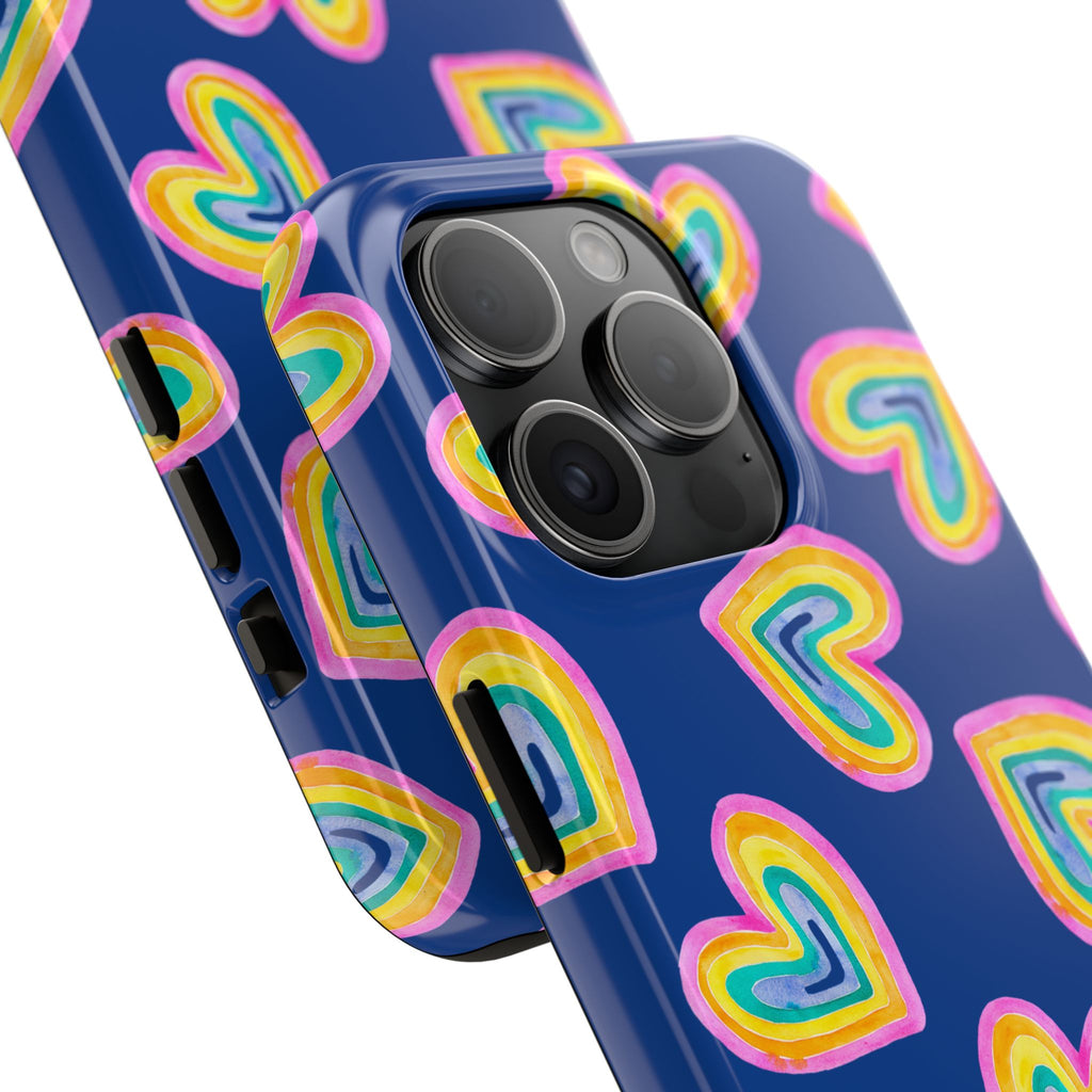 Rainbow Heart Tough Phone Case (For iPhone, Galaxy & More) - Dark Blue