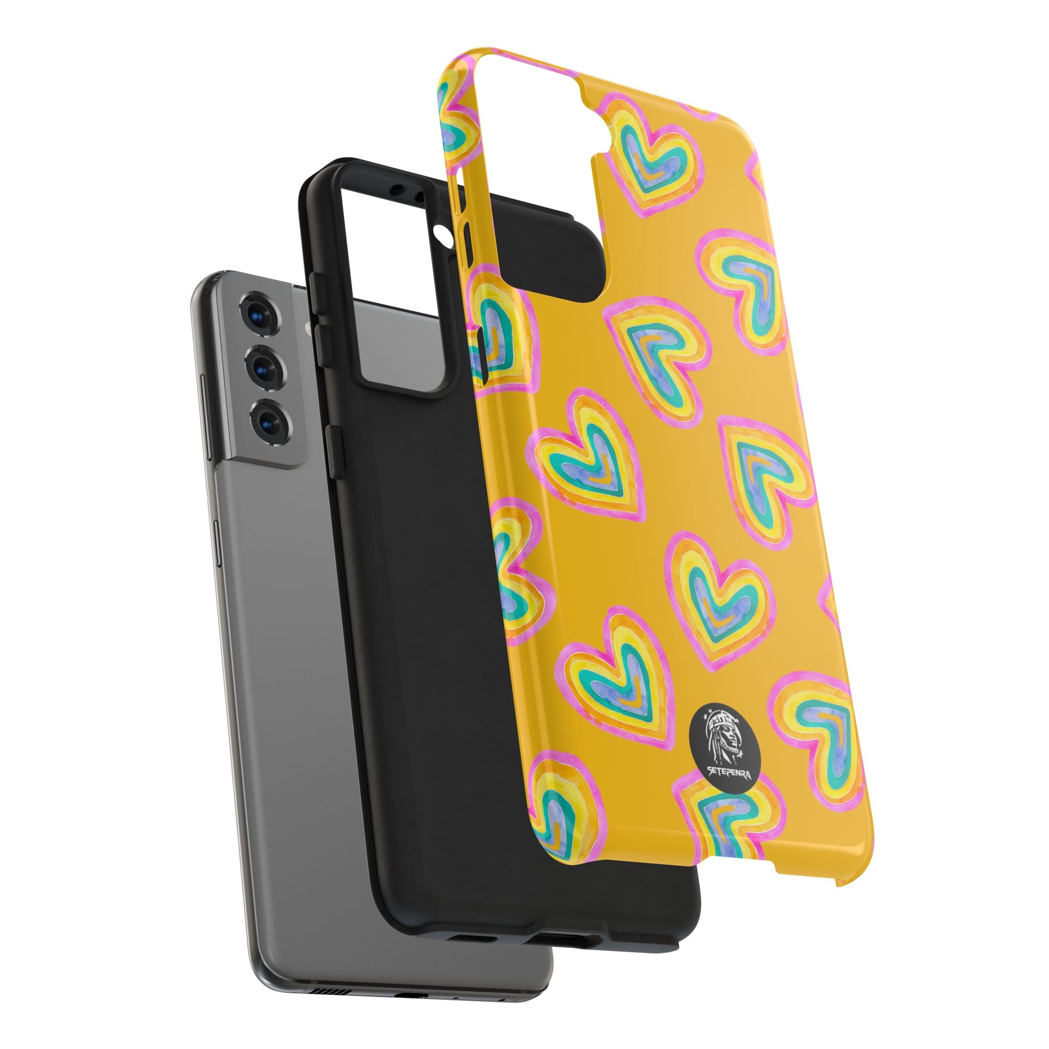 Rainbow Heart Tough Phone Case (For iPhone, Galaxy & More) - Yellow