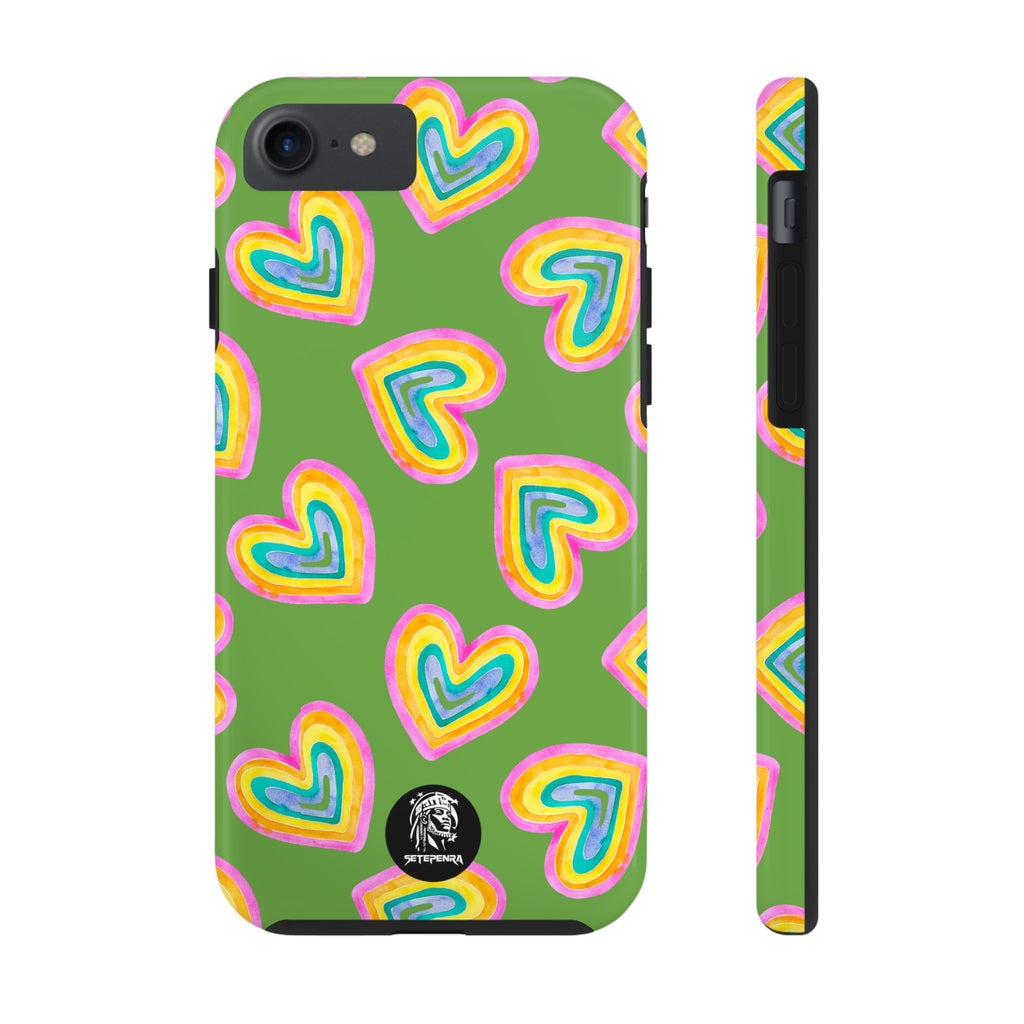 Rainbow Heart Tough Phone Case (For iPhone, Galaxy & More) - Green SETEPENRA Phone Case.