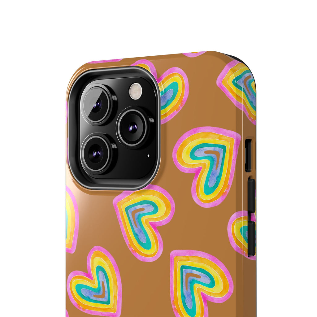 Rainbow Heart Tough Phone Case (For iPhone, Galaxy & More) - Light Brown SETEPENRA Phone Case.