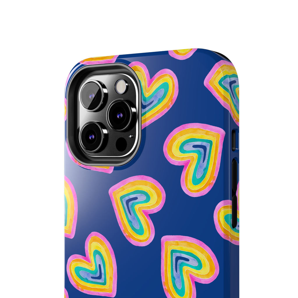 Rainbow Heart Tough Phone Case (For iPhone, Galaxy & More) - Dark Blue