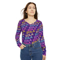 Zola Print Women's Long Sleeve V-Neck Shirt (Purple) SETEPENRA All Over Prints.