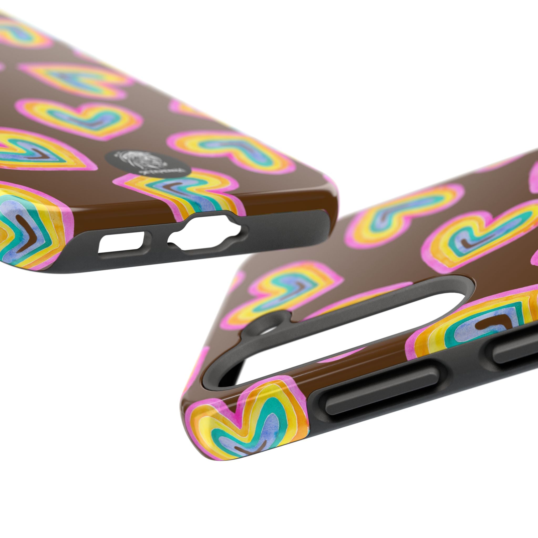 Rainbow Heart Tough Phone Case (For iPhone, Galaxy & More) - Brown