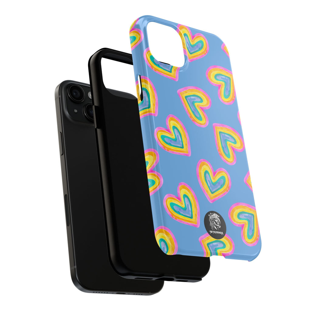 Rainbow Heart Tough Phone Case (For iPhone, Galaxy & More) - Light Blue