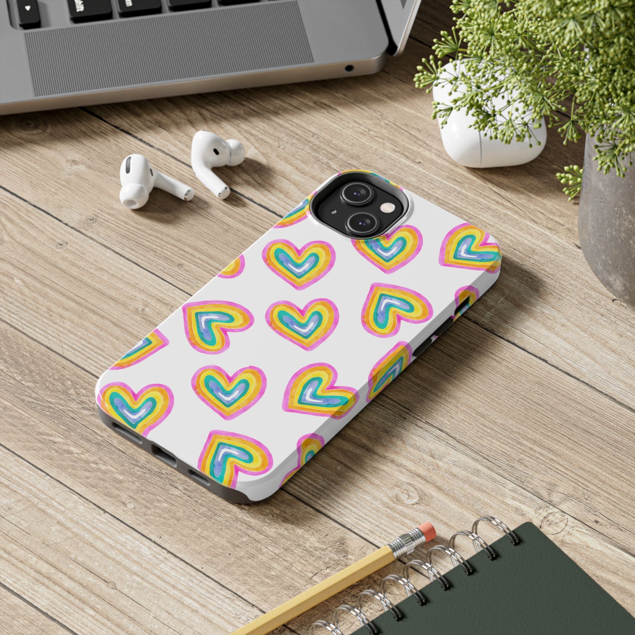Rainbow Heart Tough Phone Case — Durable Cute Protective Phone Cover