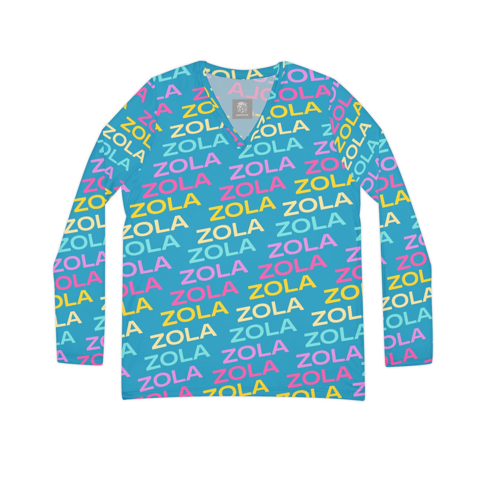 Zola Print Women's Long Sleeve V-Neck Shirt (Turquoise) SETEPENRA All Over Prints.
