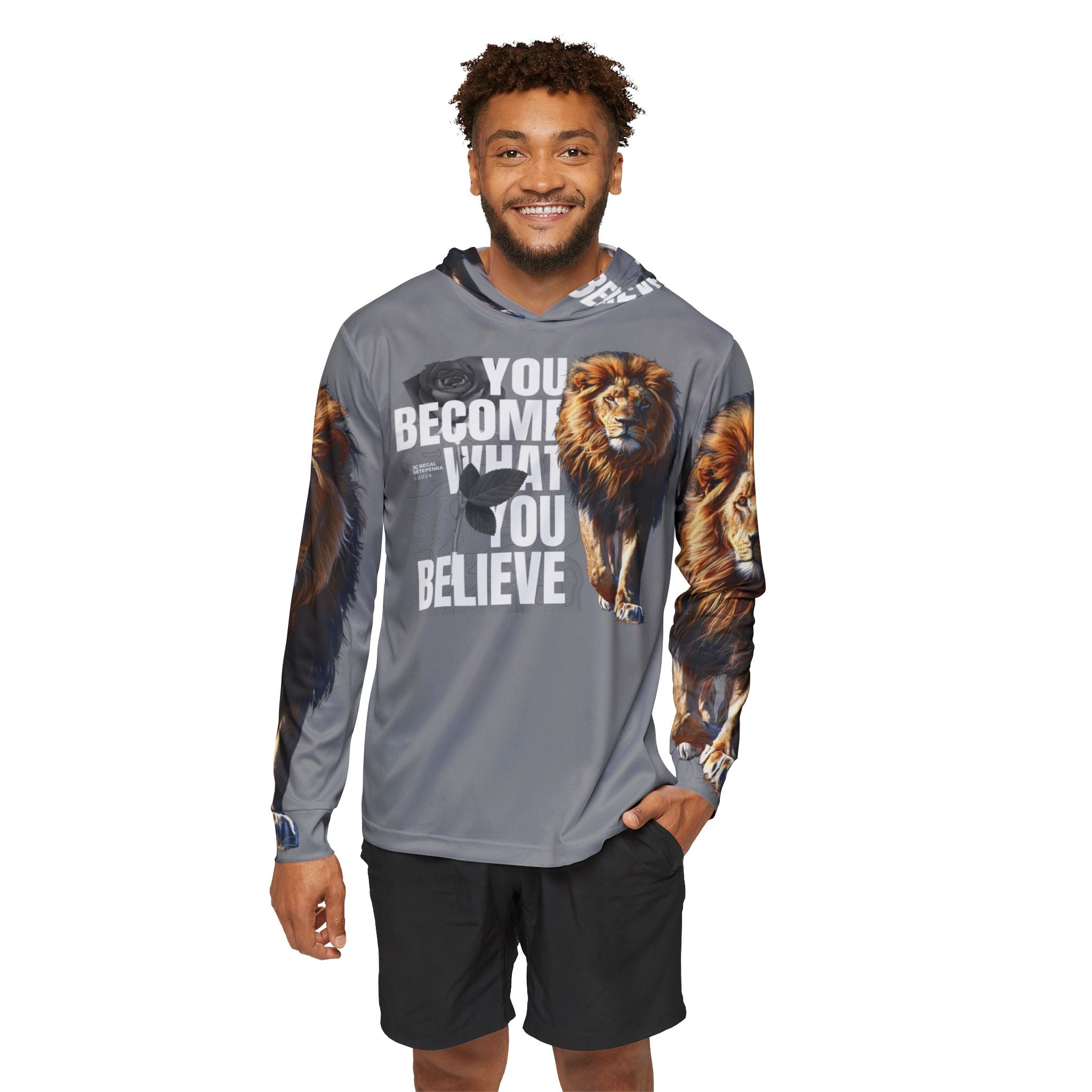 You Become What You Believe Men's Sports Warmup Hoodie (Grey) SETEPENRA All Over Prints.