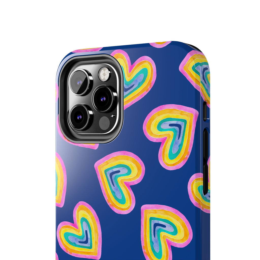 Rainbow Heart Tough Phone Case (For iPhone, Galaxy & More) - Dark Blue