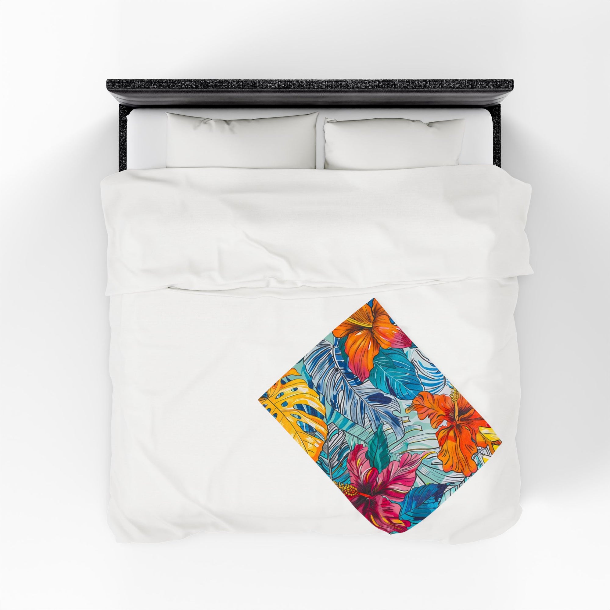 Monstera Hibiscus Velveteen Plush Blanket SETEPENRA All Over Prints.