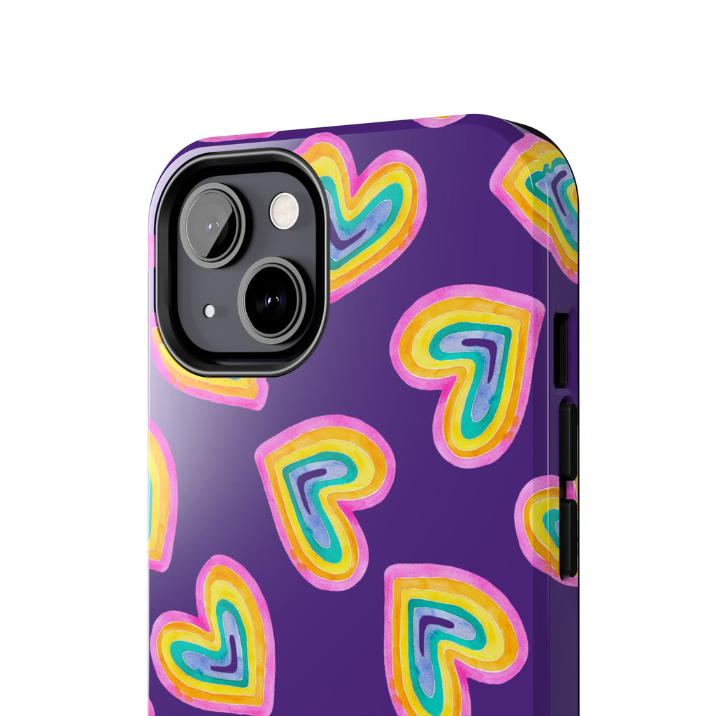 Rainbow Heart Tough Phone Case (For iPhone, Galaxy & More) - Purple
