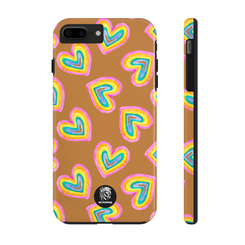 Rainbow Heart Tough Phone Case (For iPhone, Galaxy & More) - Light Brown