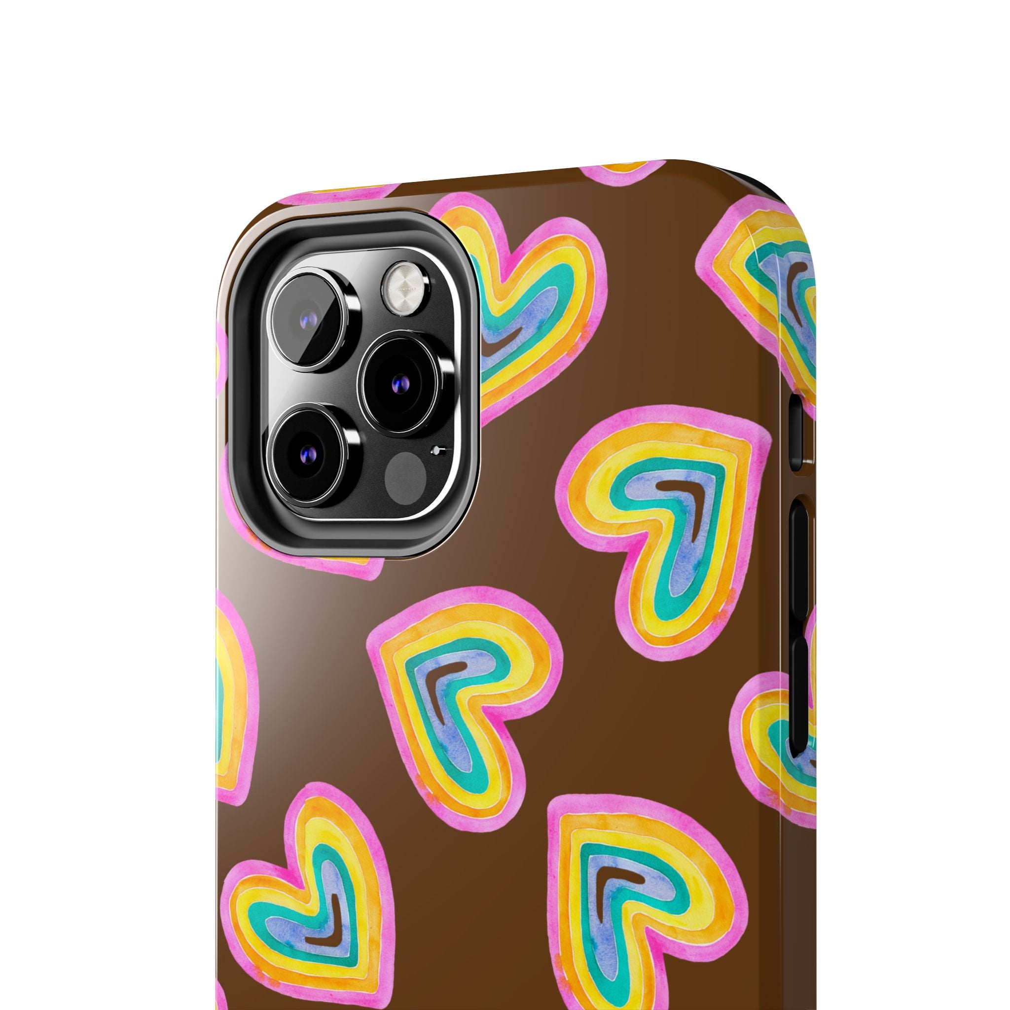 Rainbow Heart Tough Phone Case (For iPhone, Galaxy & More) - Brown