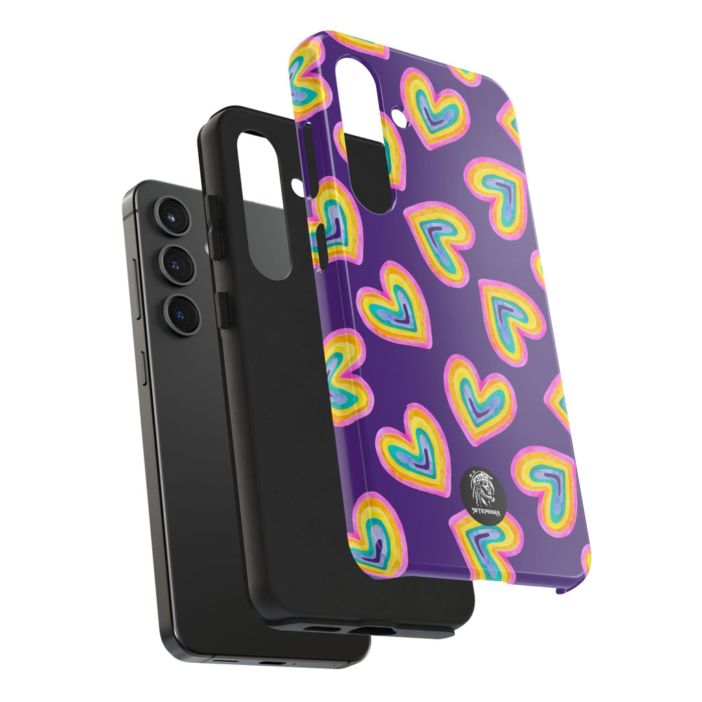 Rainbow Heart Tough Phone Case (For iPhone, Galaxy & More) - Purple