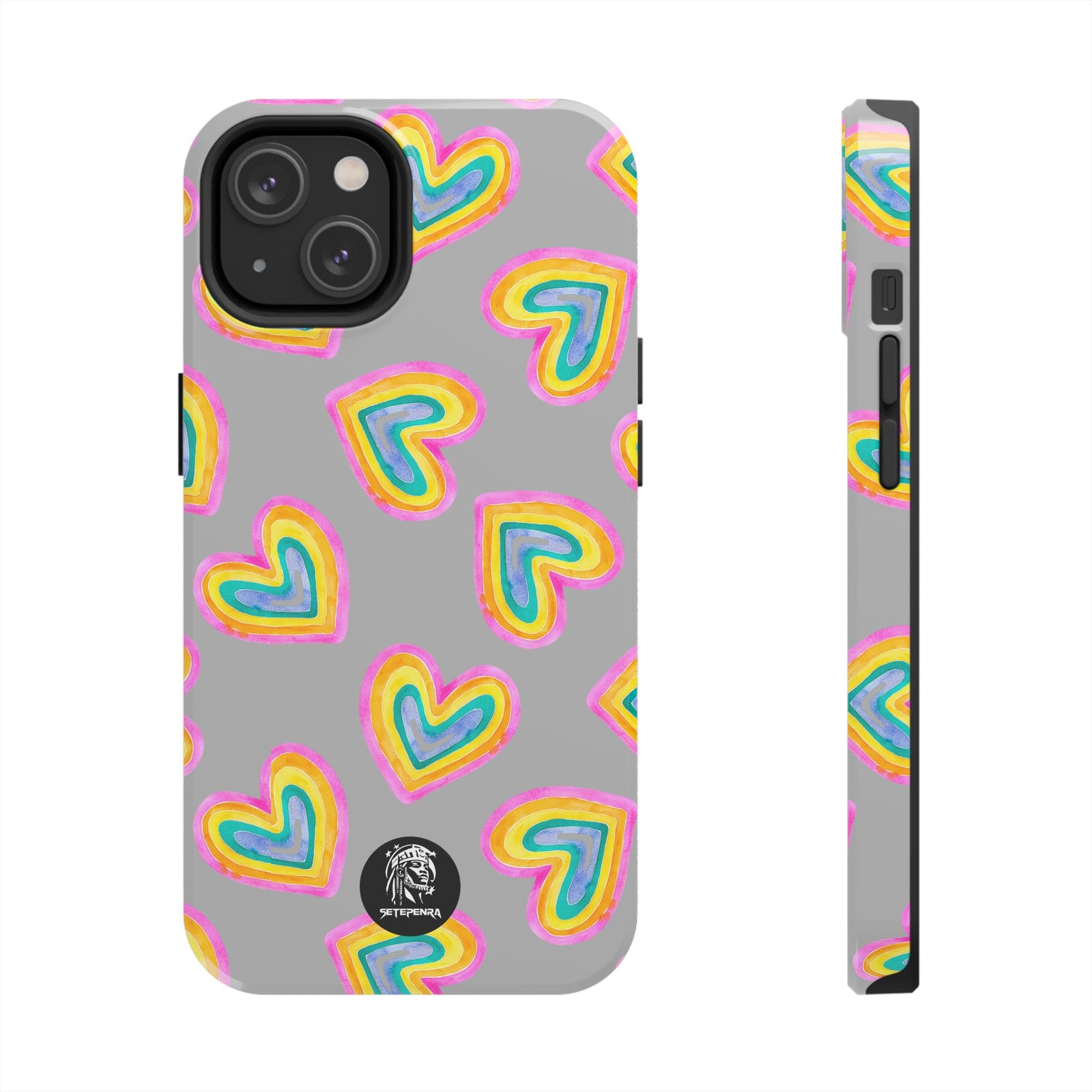 Rainbow Heart Tough Phone Case (For iPhone, Galaxy & More) - Light Grey SETEPENRA Phone Case.