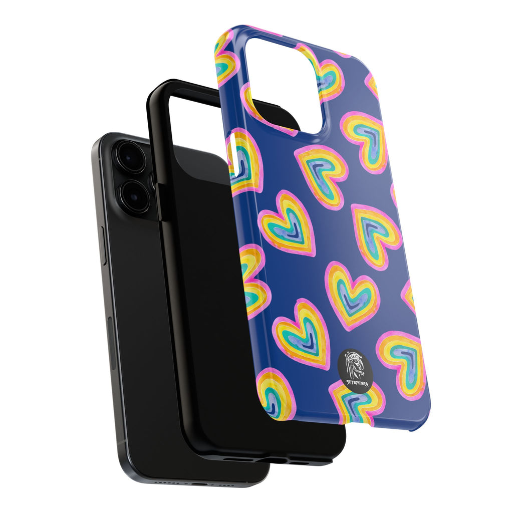 Rainbow Heart Tough Phone Case (For iPhone, Galaxy & More) - Dark Blue