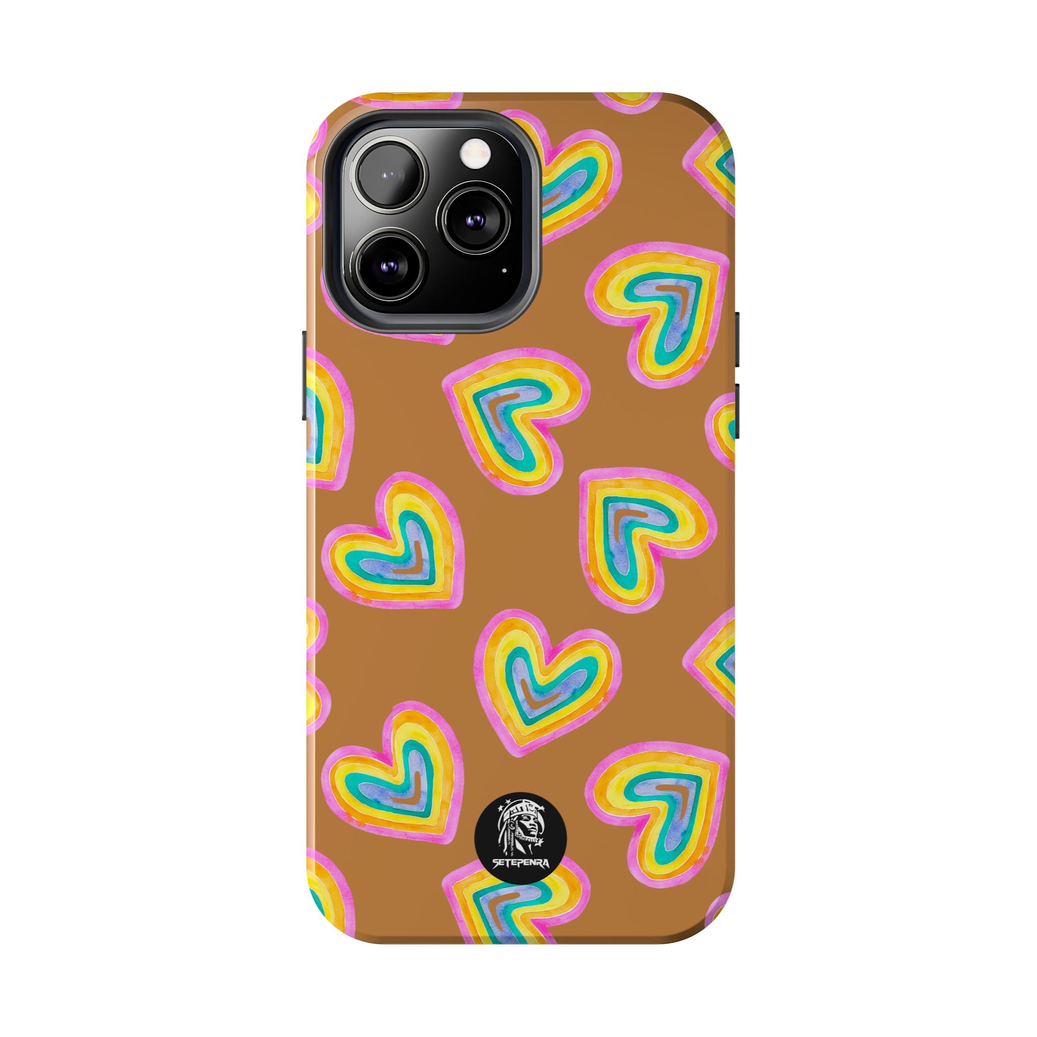 Rainbow Heart Tough Phone Case (For iPhone, Galaxy & More) - Light Brown SETEPENRA Phone Case.