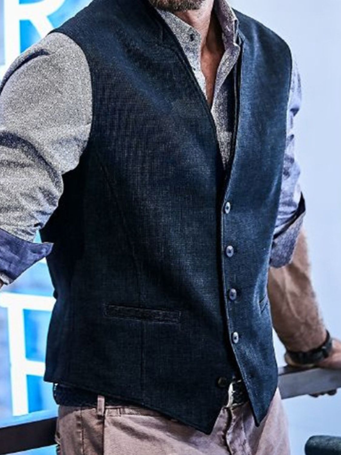 Men's Full Size Button Down Vest Plus Size SETEPENRA .